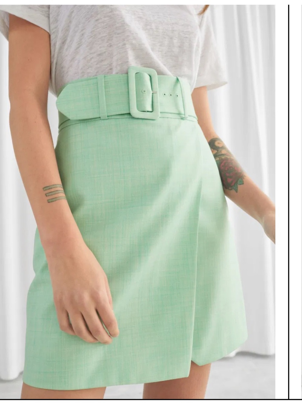 & Other Stories Mint Green Belted Mini Skirt